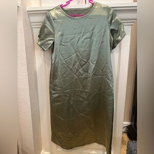 Sage green midi satin tee-dress with pockets size small
